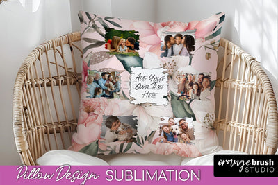 Family Photo Frame Pillow Sublimation - Floral Pillow Cover Sublimation OrangeBrushStudio 