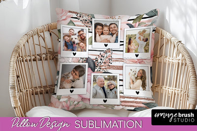 Family Photo Frame Pillow Sublimation - Floral Pillow Cover Sublimation OrangeBrushStudio 