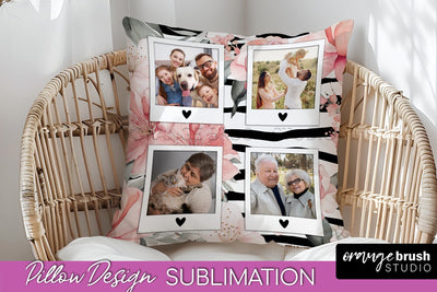 Family Photo Frame Pillow Sublimation - Floral Pillow Cover Sublimation OrangeBrushStudio 