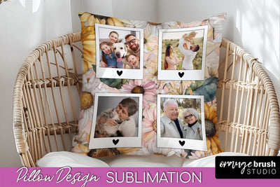 Family Photo Frame Pillow Sublimation - Floral Pillow Cover Sublimation OrangeBrushStudio 