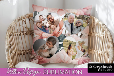Family Photo Frame Pillow Sublimation - Floral Pillow Cover Sublimation OrangeBrushStudio 