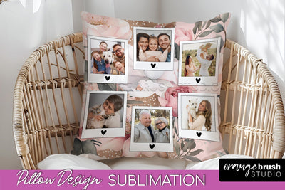 Family Photo Frame Pillow Sublimation - Floral Pillow Cover Sublimation OrangeBrushStudio 