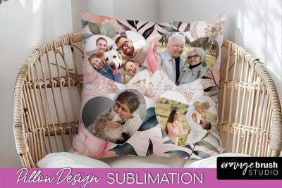 Family Photo Frame Pillow Sublimation - Floral Pillow Cover Sublimation OrangeBrushStudio 