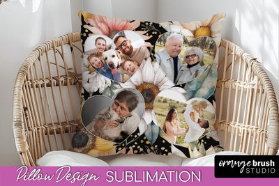 Family Photo Frame Pillow Sublimation - Floral Pillow Cover Sublimation OrangeBrushStudio 