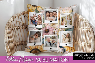 Family Photo Frame Pillow Sublimation - Floral Pillow Cover Sublimation OrangeBrushStudio 