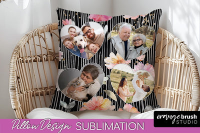 Family Photo Frame Pillow Sublimation - Floral Pillow Cover Sublimation OrangeBrushStudio 