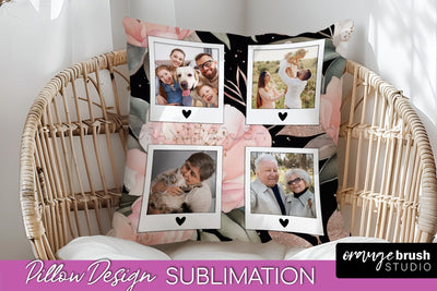 Family Photo Frame Pillow Sublimation - Floral Pillow Cover Sublimation OrangeBrushStudio 
