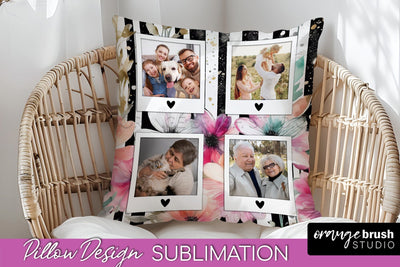 Family Photo Frame Pillow Sublimation - Floral Pillow Cover Sublimation OrangeBrushStudio 