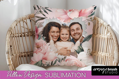 Family Photo Frame Pillow Sublimation - Floral Pillow Cover Sublimation OrangeBrushStudio 