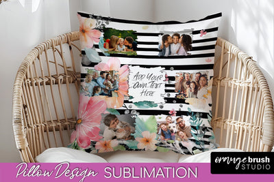 Family Photo Frame Pillow Sublimation - Floral Pillow Cover Sublimation OrangeBrushStudio 