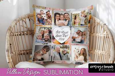 Family Photo Frame Pillow Sublimation - Floral Pillow Cover Sublimation OrangeBrushStudio 