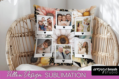 Family Photo Frame Pillow Sublimation - Floral Pillow Cover Sublimation OrangeBrushStudio 
