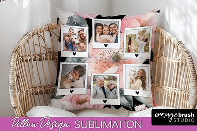Family Photo Frame Pillow Sublimation - Floral Pillow Cover Sublimation OrangeBrushStudio 