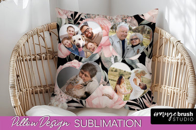 Family Photo Frame Pillow Sublimation - Floral Pillow Cover Sublimation OrangeBrushStudio 