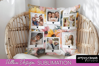 Family Photo Frame Pillow Sublimation - Floral Pillow Cover Sublimation OrangeBrushStudio 