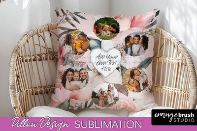 Family Photo Frame Pillow Sublimation - Floral Pillow Cover Sublimation OrangeBrushStudio 