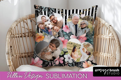 Family Photo Frame Pillow Sublimation - Floral Pillow Cover Sublimation OrangeBrushStudio 