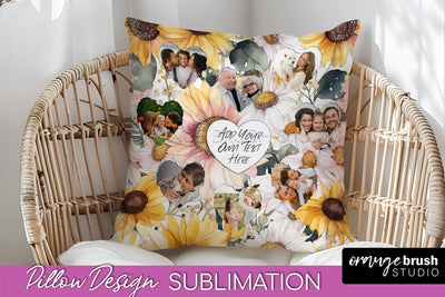 Family Photo Frame Pillow Sublimation - Floral Pillow Cover Sublimation OrangeBrushStudio 