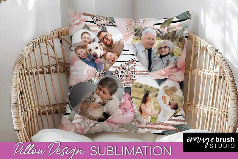 Family Photo Frame Pillow Sublimation - Floral Pillow Cover Sublimation OrangeBrushStudio 