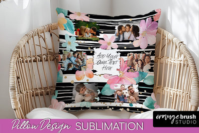 Family Photo Frame Pillow Sublimation - Floral Pillow Cover Sublimation OrangeBrushStudio 