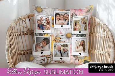 Family Photo Frame Pillow Sublimation - Floral Pillow Cover Sublimation OrangeBrushStudio 
