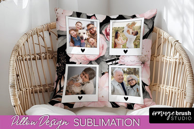 Family Photo Frame Pillow Sublimation - Floral Pillow Cover Sublimation OrangeBrushStudio 