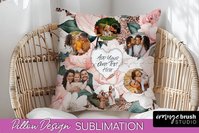 Family Photo Frame Pillow Sublimation - Floral Pillow Cover Sublimation OrangeBrushStudio 