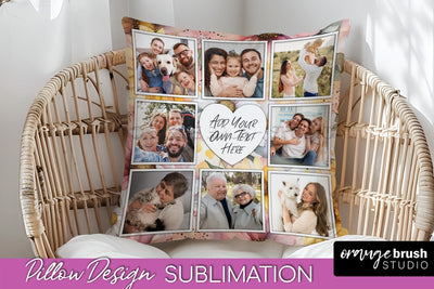 Family Photo Frame Pillow Sublimation - Floral Pillow Cover Sublimation OrangeBrushStudio 