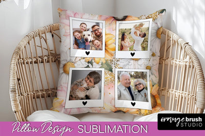 Family Photo Frame Pillow Sublimation - Floral Pillow Cover Sublimation OrangeBrushStudio 