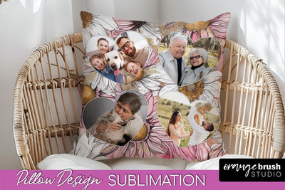 Family Photo Frame Pillow Sublimation - Floral Pillow Cover Sublimation OrangeBrushStudio 