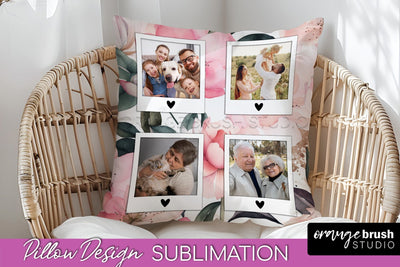 Family Photo Frame Pillow Sublimation - Floral Pillow Cover Sublimation OrangeBrushStudio 