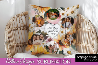Family Photo Frame Pillow Sublimation - Floral Pillow Cover Sublimation OrangeBrushStudio 