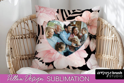 Family Photo Frame Pillow Sublimation - Floral Pillow Cover Sublimation OrangeBrushStudio 