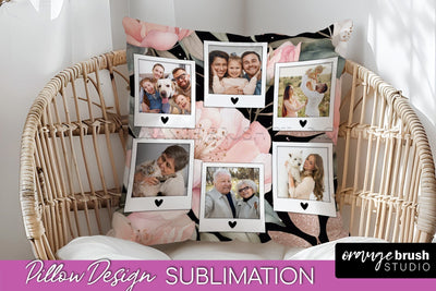 Family Photo Frame Pillow Sublimation - Floral Pillow Cover Sublimation OrangeBrushStudio 