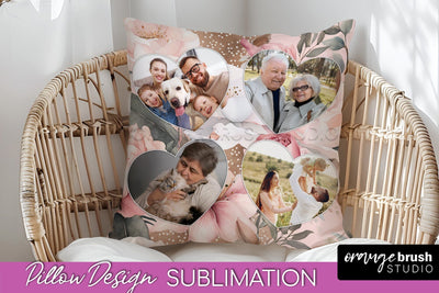 Family Photo Frame Pillow Sublimation - Floral Pillow Cover Sublimation OrangeBrushStudio 