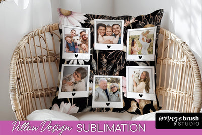 Family Photo Frame Pillow Sublimation - Floral Pillow Cover Sublimation OrangeBrushStudio 