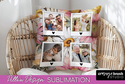 Family Photo Frame Pillow Sublimation - Floral Pillow Cover Sublimation OrangeBrushStudio 