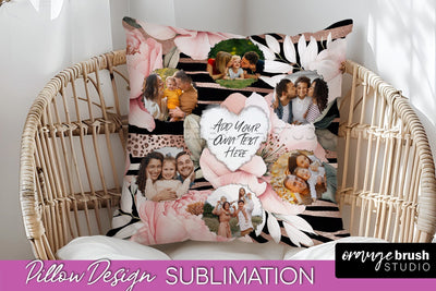 Family Photo Frame Pillow Sublimation - Floral Pillow Cover Sublimation OrangeBrushStudio 