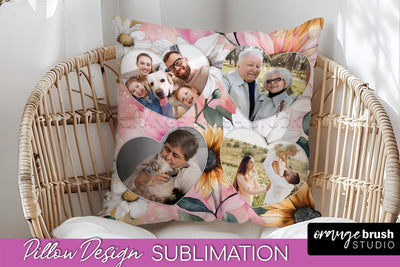 Family Photo Frame Pillow Sublimation - Floral Pillow Cover Sublimation OrangeBrushStudio 