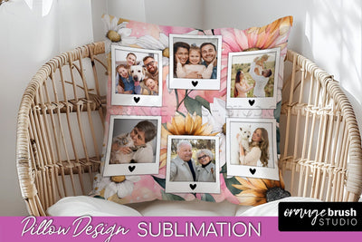 Family Photo Frame Pillow Sublimation - Floral Pillow Cover Sublimation OrangeBrushStudio 