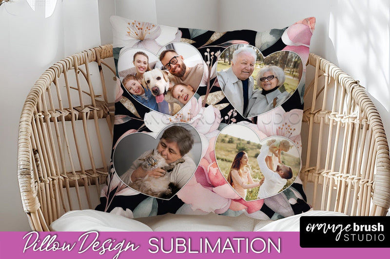 Family Photo Frame Pillow Sublimation - Floral Pillow Cover Sublimation OrangeBrushStudio 