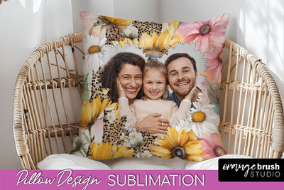 Family Photo Frame Pillow Sublimation - Floral Pillow Cover Sublimation OrangeBrushStudio 