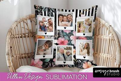 Family Photo Frame Pillow Sublimation - Floral Pillow Cover Sublimation OrangeBrushStudio 