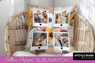 Family Photo Frame Pillow Sublimation - Floral Pillow Cover Sublimation OrangeBrushStudio 