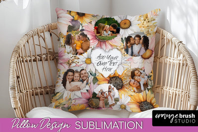Family Photo Frame Pillow Sublimation - Floral Pillow Cover Sublimation OrangeBrushStudio 