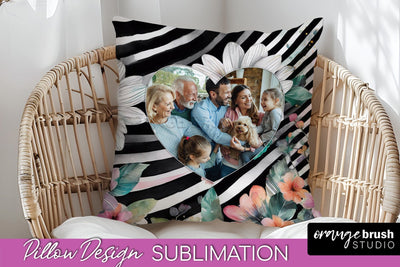 Family Photo Frame Pillow Sublimation - Floral Pillow Cover Sublimation OrangeBrushStudio 