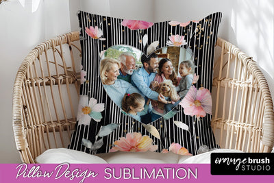 Family Photo Frame Pillow Sublimation - Floral Pillow Cover Sublimation OrangeBrushStudio 