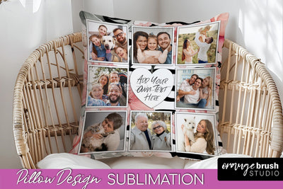 Family Photo Frame Pillow Sublimation - Floral Pillow Cover Sublimation OrangeBrushStudio 