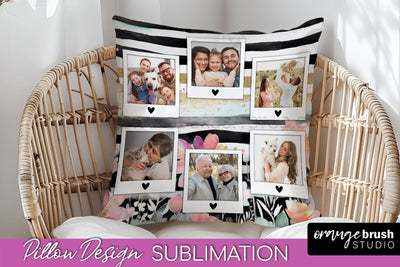 Family Photo Frame Pillow Sublimation - Floral Pillow Cover Sublimation OrangeBrushStudio 