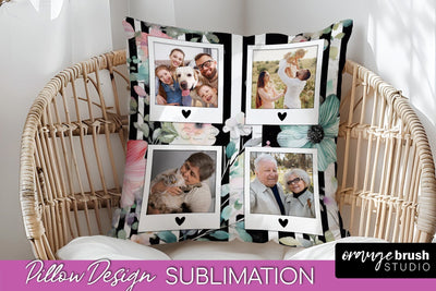 Family Photo Frame Pillow Sublimation - Floral Pillow Cover Sublimation OrangeBrushStudio 